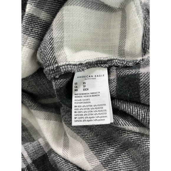American Eagle Hoodie Women’s Size XS Long Sleeve Button Up Pocket Cotton Plaid - Picture 5 of 7